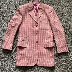 Stylish Pink Plaid Men's Blazer